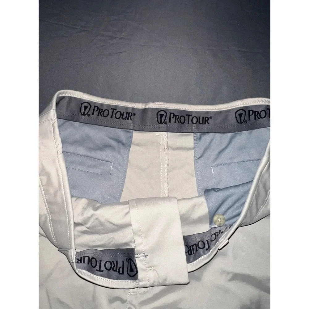 Pro Tour Mens Golf Shorts Gray Flat Front Performance Stretch Size 38